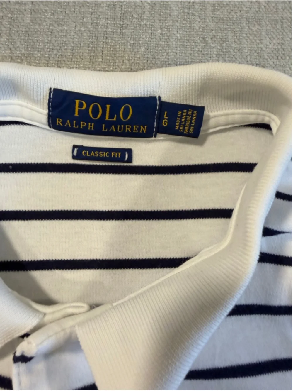 Polo Ralph Lauren white and navy blue striped short sleeve polo shirt men’s L
